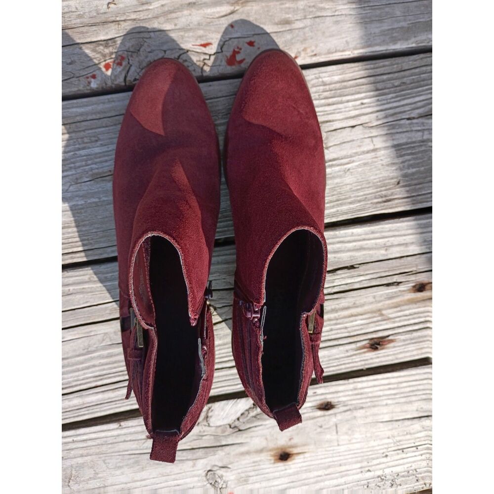 Sonoma Ankle Boots Leather Women's Sz 9M Burgandy Zip Buckle - Picture 8 of 10